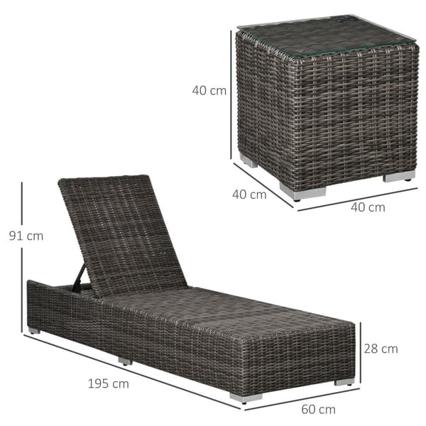 Solstol, Poly-Rattan, 60x195x86 cm, Grå