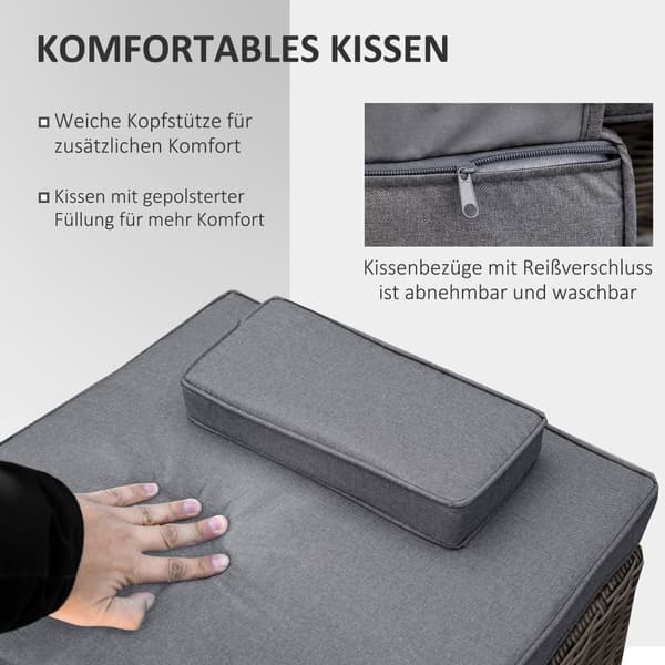 Solstol, Poly-Rattan, 60x195x86 cm, Grå