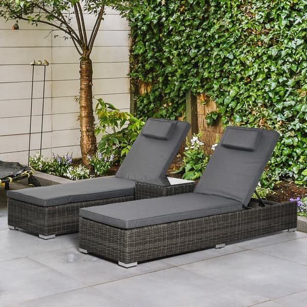 Solstol, Poly-Rattan, 60x195x86 cm, Grå
