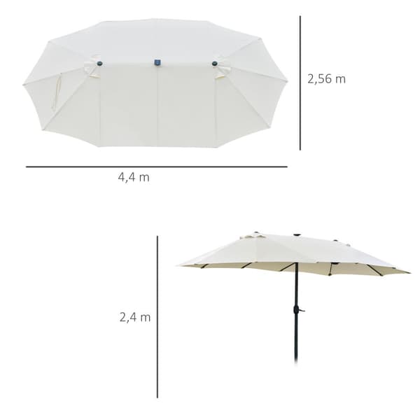 Kaksinkertainen aurinkovarjo, LED-valoilla, 440x256 cm, Kermaisen valkoinen