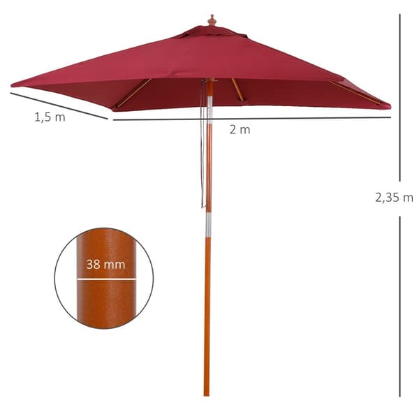 Patio Paraply, 200x150x230 cm, Vinrød