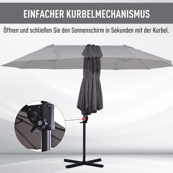 Kaksinkertainen aurinkovarjo, 440x270x250 cm, tummanharmaa