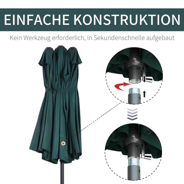 Dubbel Solparaply, Doppler, 460x270x241 cm, Mörkgrön