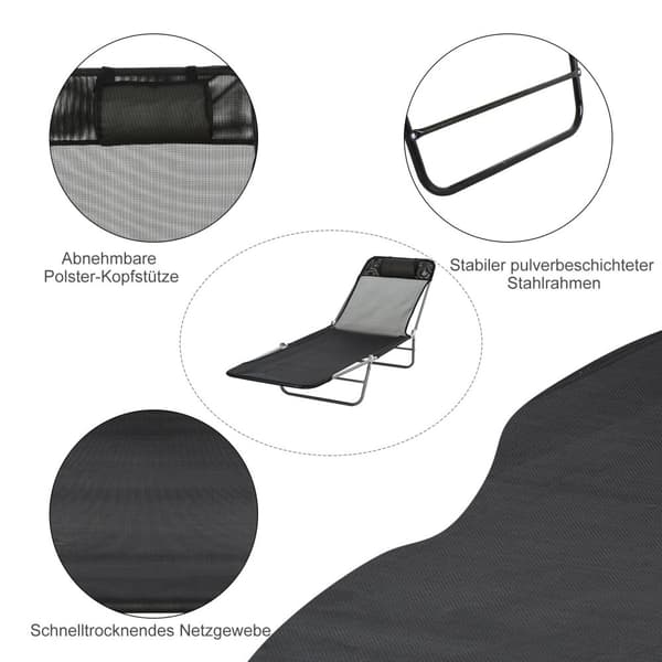 Solstol, 182x56x24.5 cm, Svart