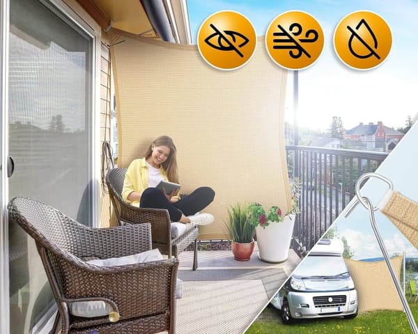 Lollanda HDPE-solskydd – skyddar mot sol, vind och UV-strålning, lämpligt för balkong, terrass och trädgård