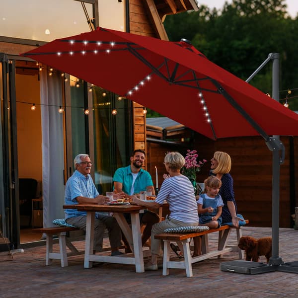 Parasol Ø300cm obrotowy, uchylny, LED, obrót 360°, parasol marketowy, czerwony