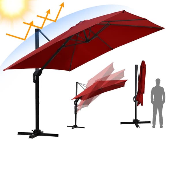 Parasol Ø300cm obrotowy, uchylny, LED, obrót 360°, parasol marketowy, czerwony