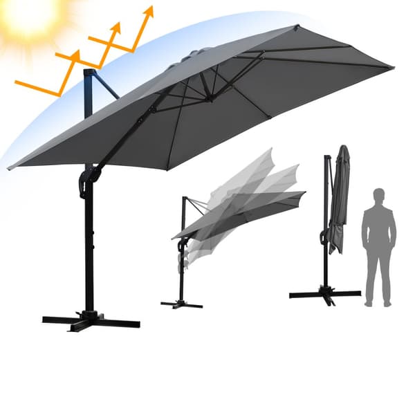 Parasol Ø300cm obrotowy, uchylny, LED, obrót 360°, parasol rynkowy, szary