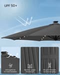 Miniatyrbild 4 av 7: Rootz 300 cm svart parasol - solparaply - strandtak - upf 50+ skydd - 28 sollyssljus - 300 cm d x 240 cm h