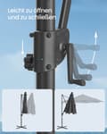 Miniatyrbild 7 av 7: Rootz 300 cm svart parasol - solparaply - strandtak - upf 50+ skydd - 28 sollyssljus - 300 cm d x 240 cm h