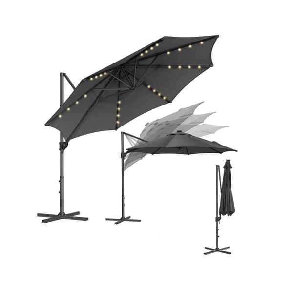 Rootz 300 cm svart parasol - solparaply - strandtak - upf 50+ skydd - 28 sollyssljus - 300 cm d x 240 cm h