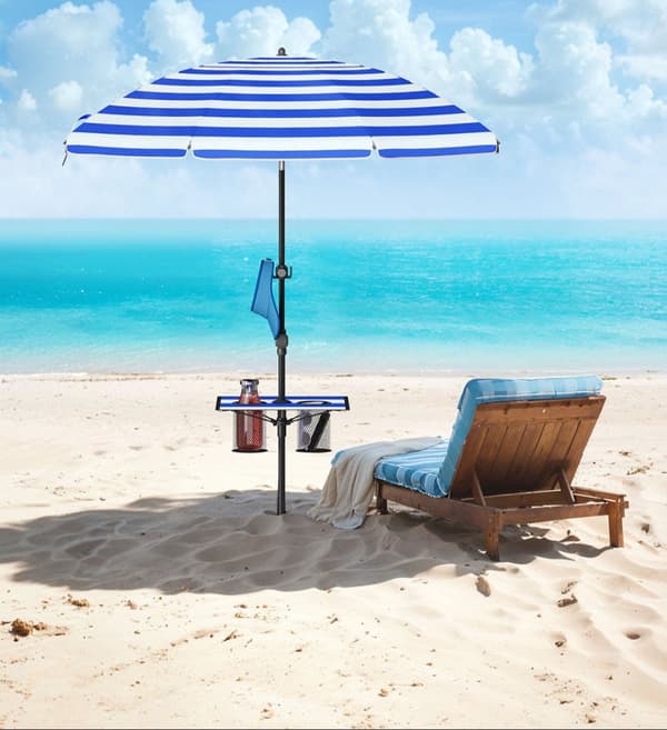 Rootz Justerbar parasol - Sunshade - Udendørs paraply - Højde Justerbar - 160 cm x 158-206 cm - Blå -hvid