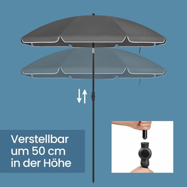 Rootz Beach Parasol - Sunshade - UV -paraply - UPF 50+ Beskyttelse - 160 cm diameter - Rejsetaske inkluderet - Glasfiberribben, stilfuld grå