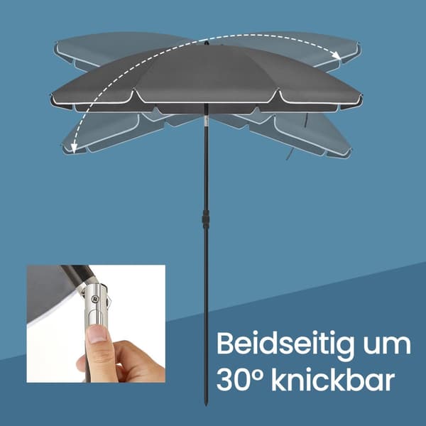 Rootz Beach Parasol - Sunshade - UV -paraply - UPF 50+ Beskyttelse - 160 cm diameter - Rejsetaske inkluderet - Glasfiberribben, stilfuld grå