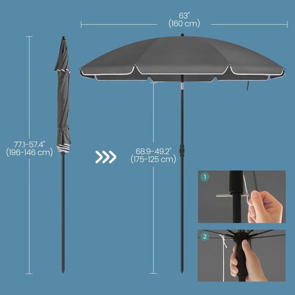Rootz Beach Parasol - Sunshade - UV -paraply - UPF 50+ Beskyttelse - 160 cm diameter - Rejsetaske inkluderet - Glasfiberribben, stilfuld grå