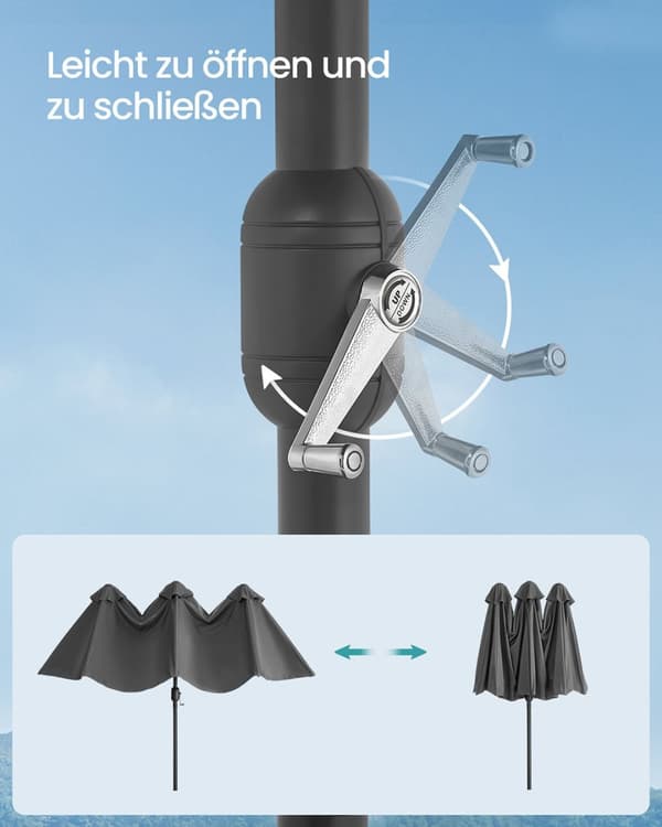 Rootz Double Sunshield Parasol - UV Protection Sunshade - Utomhusparaply - UPF 50+ UV -betyg - 394 x 200 cm - Grå