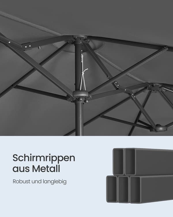 Rootz Double Sunshield Parasol - UV Protection Sunshade - Utomhusparaply - UPF 50+ UV -betyg - 394 x 200 cm - Grå