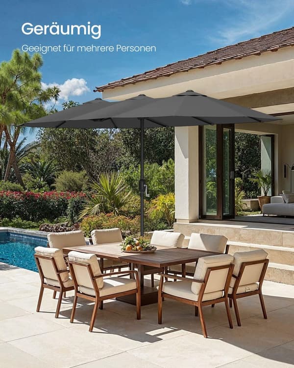 Rootz Double Sunshield Parasol - UV Protection Sunshade - Utomhusparaply - UPF 50+ UV -betyg - 394 x 200 cm - Grå