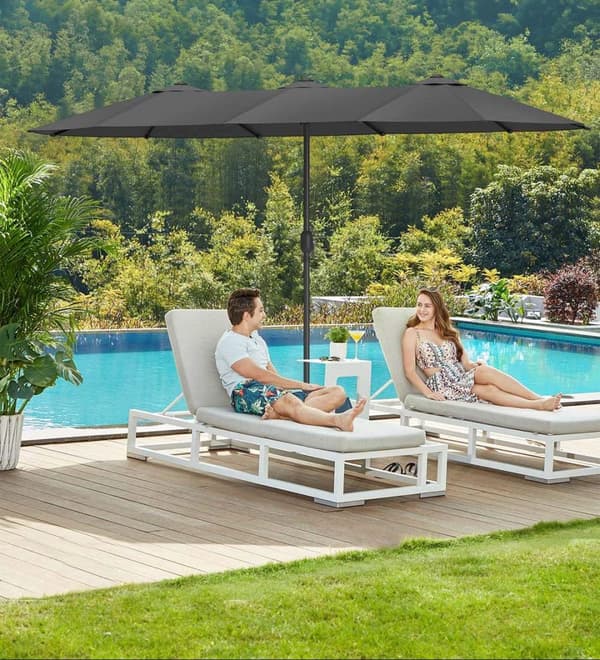 Rootz Double Sunshield Parasol - UV Protection Sunshade - Utomhusparaply - UPF 50+ UV -betyg - 394 x 200 cm - Grå
