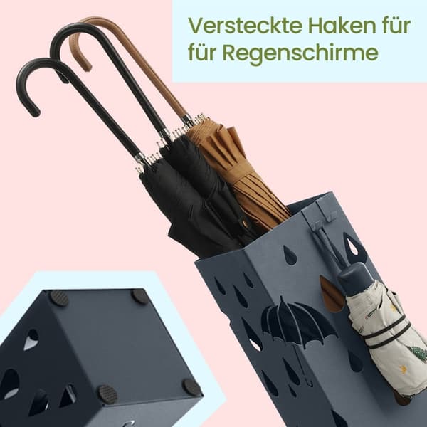Rootz Metal Paraply Stand - Square Holder - Grå - Rumbesparende design - 15,5 cm x 15,5 cm x 49 cm