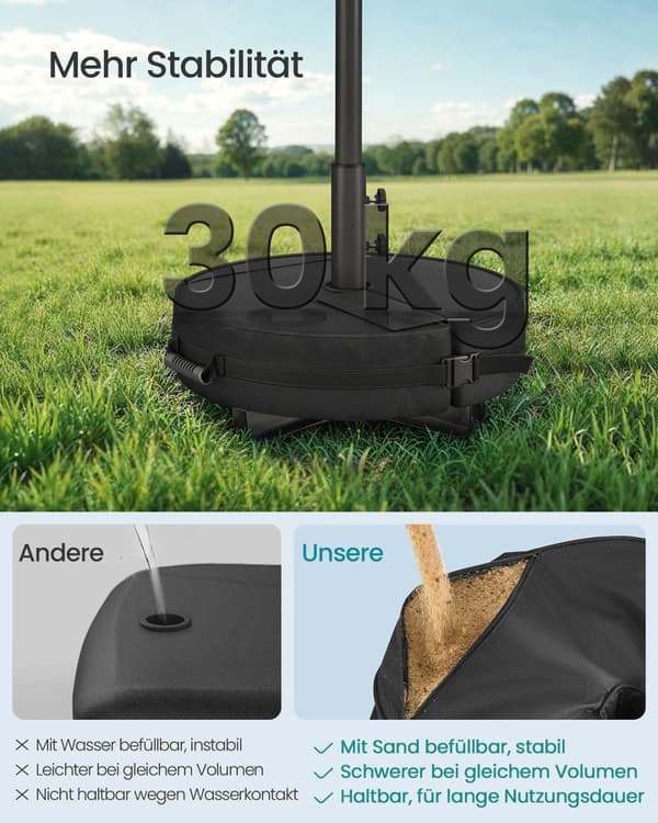 Rootz Parasol Stand - Paraply Base - Sunshade Support - Holdable Steel - 55x55x40cm - Sort