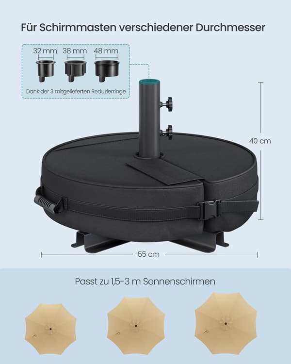 Rootz Parasol Stand - Paraply Base - Sunshade Support - Holdable Steel - 55x55x40cm - Sort