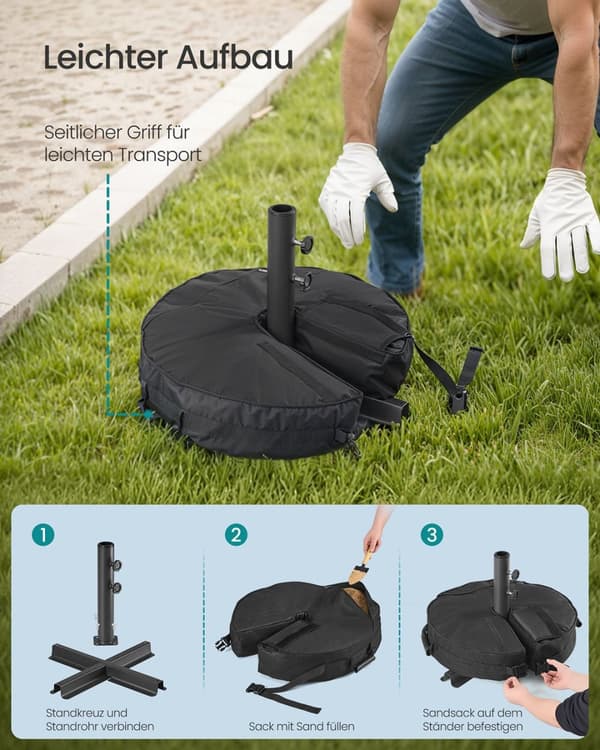 Rootz Parasol Stand - Paraply Base - Sunshade Support - Holdable Steel - 55x55x40cm - Sort