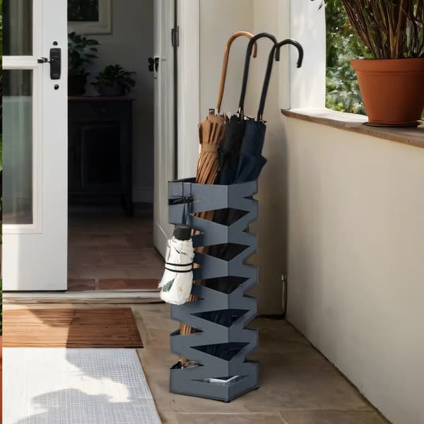 Rootz Metal Paraply Stand - Screen Stand - Water Aschard - 4 Hooks inkluderet - Grå - 15,5 cm x 15,5 cm x 49 cm