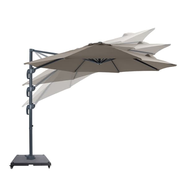 AXI Marisol Parasol Rund 300 x 300 cm i antracit/taupe | Parasol til haven med aluminiumsstel | Inkl. parasolfod med hjul og betræk | Kan vippes og