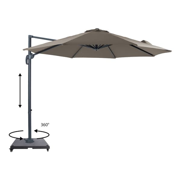 AXI Marisol Parasol Rund 300 x 300 cm i antracit/taupe | Parasol til haven med aluminiumsstel | Inkl. parasolfod med hjul og betræk | Kan vippes og