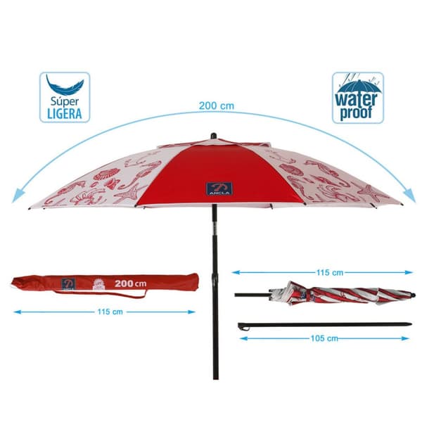 Parasoll Röd Ø 200 cm SPF50+ Havsblå