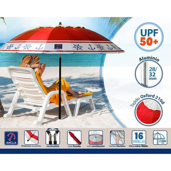 Parasoll Röd Ø 220 cm SPF50+ Ankare