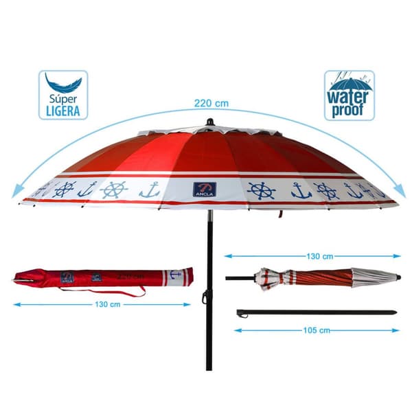 Parasoll Röd Ø 220 cm SPF50+ Ankare