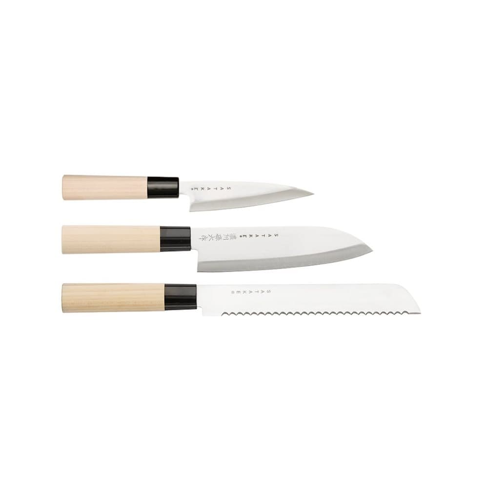 Knivsæt i balsabox. Tre Knive i balsabox. (SVK001, SVK006 og SVK011)