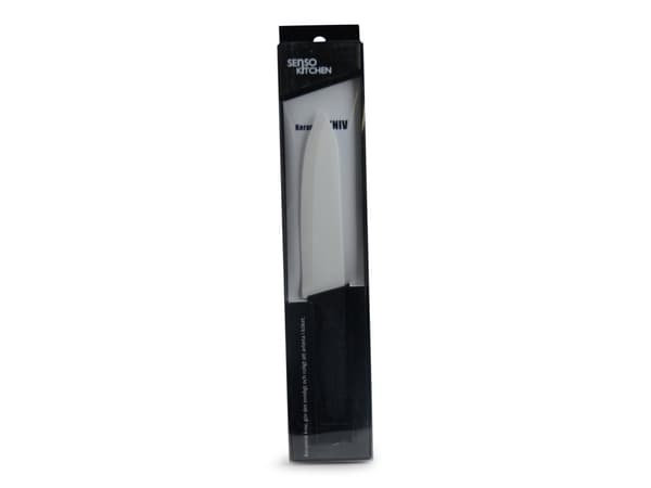 Keramisk grøntsagskniv sort / hvid 15 cm