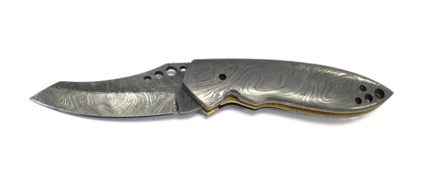 Vacker 100% handgjord damascus fällkniv med kamelben mosaik mm