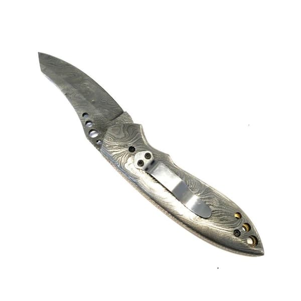 Vacker 100% handgjord damascus fällkniv med kamelben mosaik mm