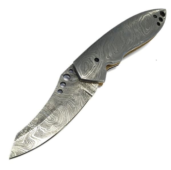 Vacker 100% handgjord damascus fällkniv med kamelben mosaik mm