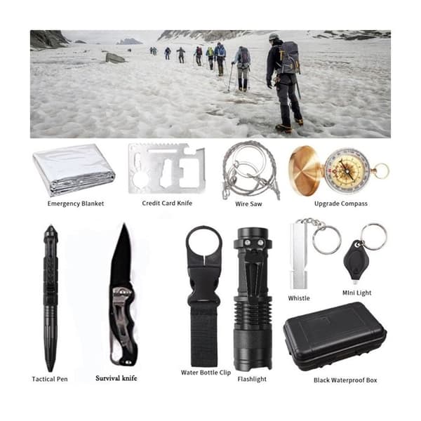 Survival Kit - Märke - 11 delar av utrustning - Svart