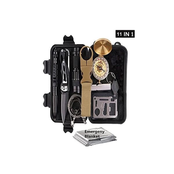 Survival Kit - Märke - 11 delar av utrustning - Svart