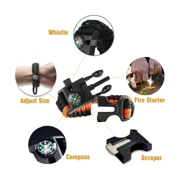 Survival armband - Okänd märke - Justerbar 20-24 cm - Kompass - Visselpipa - Kniv