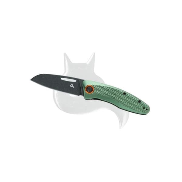 Black Fox Fox Feresa vikkniv, Bld i D2 Stonewash rostfritt stål, OD grönt aluminiumhandtag