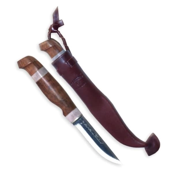 Skogshuggare - Kniv med blad av kolstål, finskt björkskaft och läderslida.