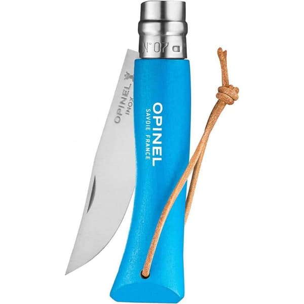Kniv - OPINEL - N°07 Baroudeur - Yatagan blad 8 cm - Avenbokskaft - Färg Cyan Blue
