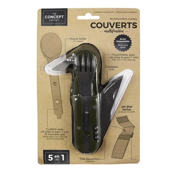 Bestick multifunktionskniv 5 IN 1 fodral i rostfritt stål ingår 2,5x3,5x14,2cm Camping