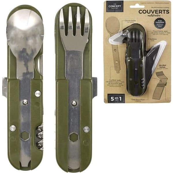 Bestick multifunktionskniv 5 IN 1 fodral i rostfritt stål ingår 2,5x3,5x14,2cm Camping