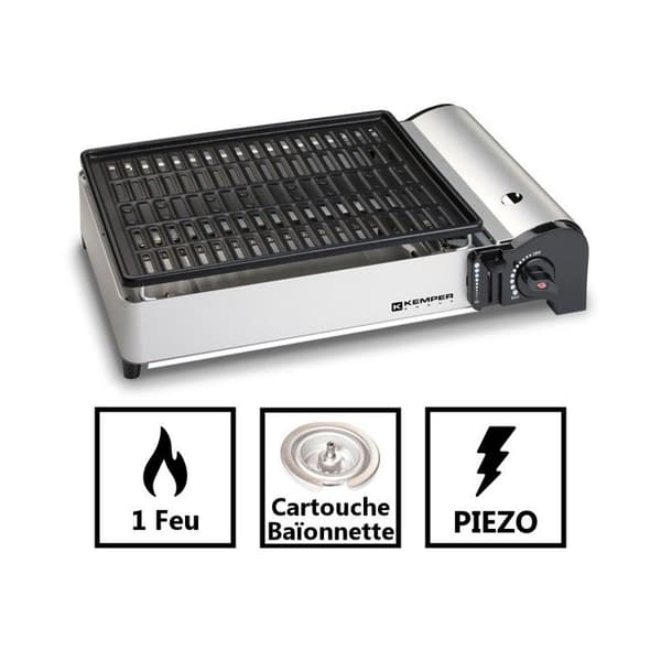 KEMPER 1,9 KW gas portabel gasolgrill kompakt non-stick tallrik bord balkonger terrasser campingbord