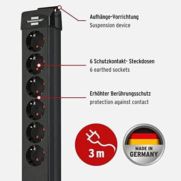 Eldosa - BRENNENSTUHL - 6 uttag - Överspänningsskydd - 3m kabel