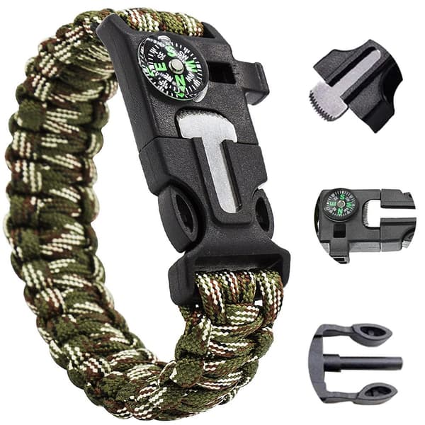 Paracord Overlevelsesarmbånd med Ildtænder m.m.