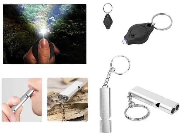 Överlevnadskit 10-delar - Kompass, tändstål, kniv, lampa m.m.
